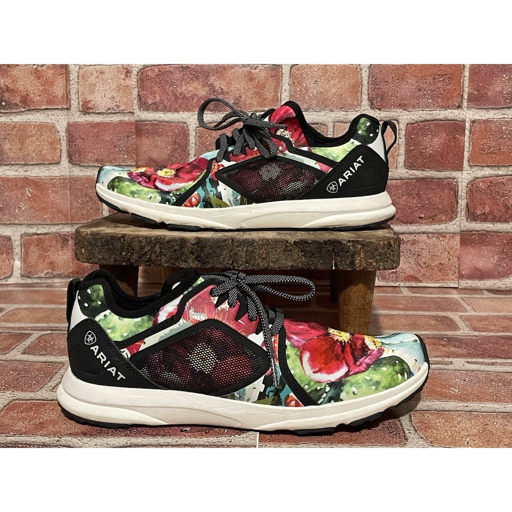 Ariat Fuse Red Floral & Pink Rose Leopard Tennis Shoes Sneakers Size 7B